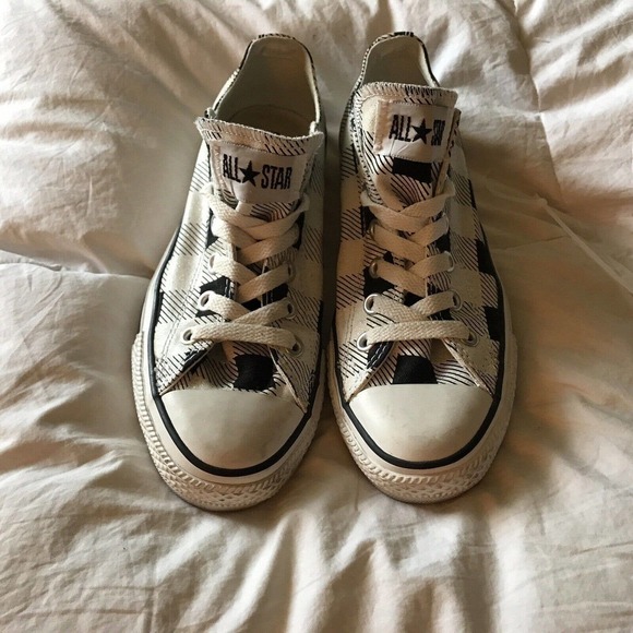 Converse Black and White Glitter Checks Low Top Sz8 Ladies All Stars Pre-Owned - Picture 1 of 11